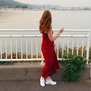 VINTAGE old navy linen ruched maxi dress